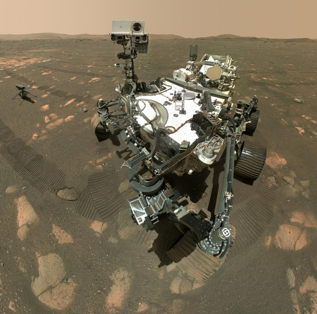 NASA's Perseverance Mars rover takes a selfie with the Ingenuity helicopter on the Martian surface.