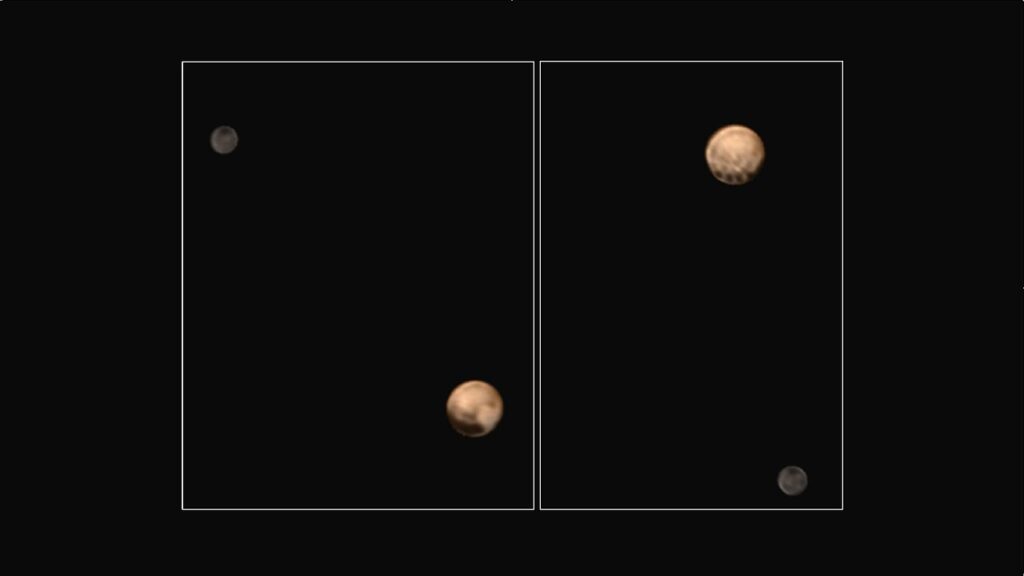 Pluto and its largest moon Charon, seen by NASA's New Horizons spacecraft
