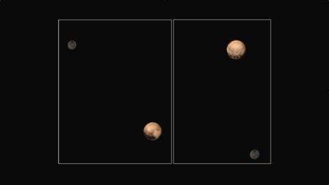 Pluto and its largest moon Charon, seen by NASA's New Horizons spacecraft