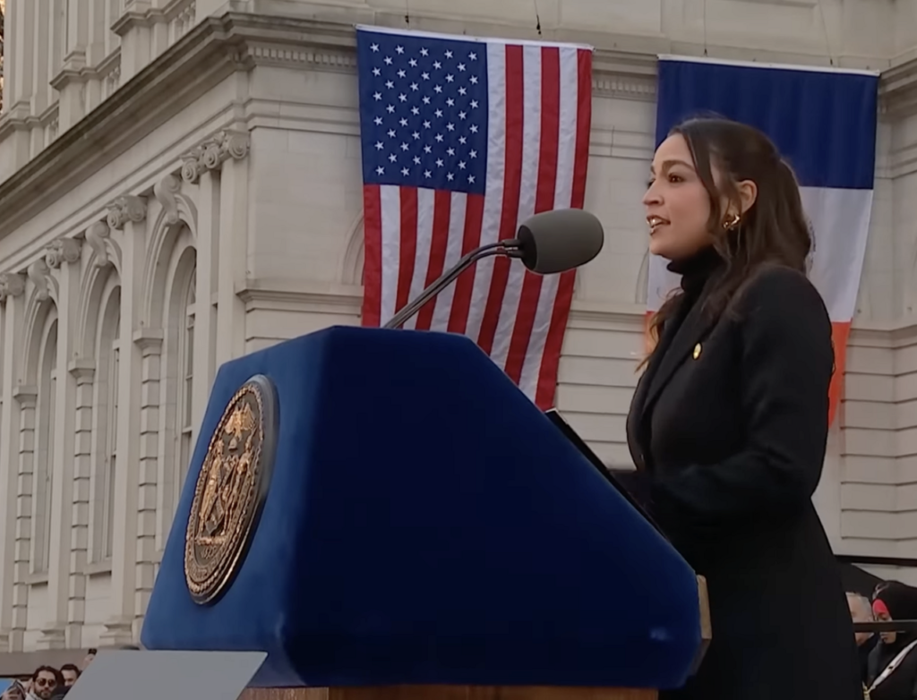 Alexandria Ocasio-Cortez and Zohran Mamdani together at an inauguration event