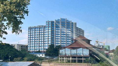 Buildings at Shwe Kokko, a town linked to scam operations in Myanmar