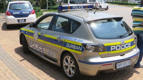 Marked South African Police Service patrol car in Durban, South Africa