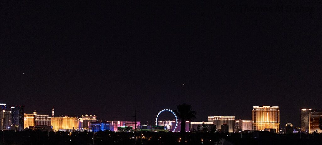The Las Vegas Strip lit up at night; Bhau was detained by the FBI in the Las Vegas area.