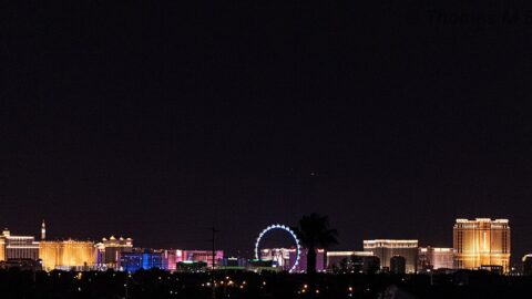The Las Vegas Strip lit up at night; Bhau was detained by the FBI in the Las Vegas area.
