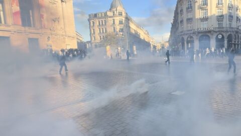 Tear gas fills a square in Lille, France, during the October 2026 cost-of-living protests