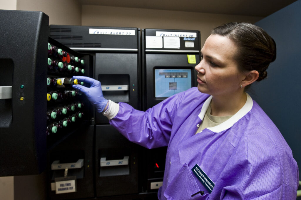 A laboratory technician at work.