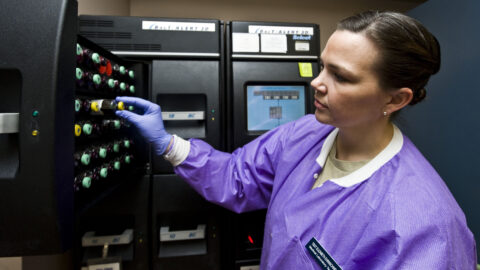 A laboratory technician at work.