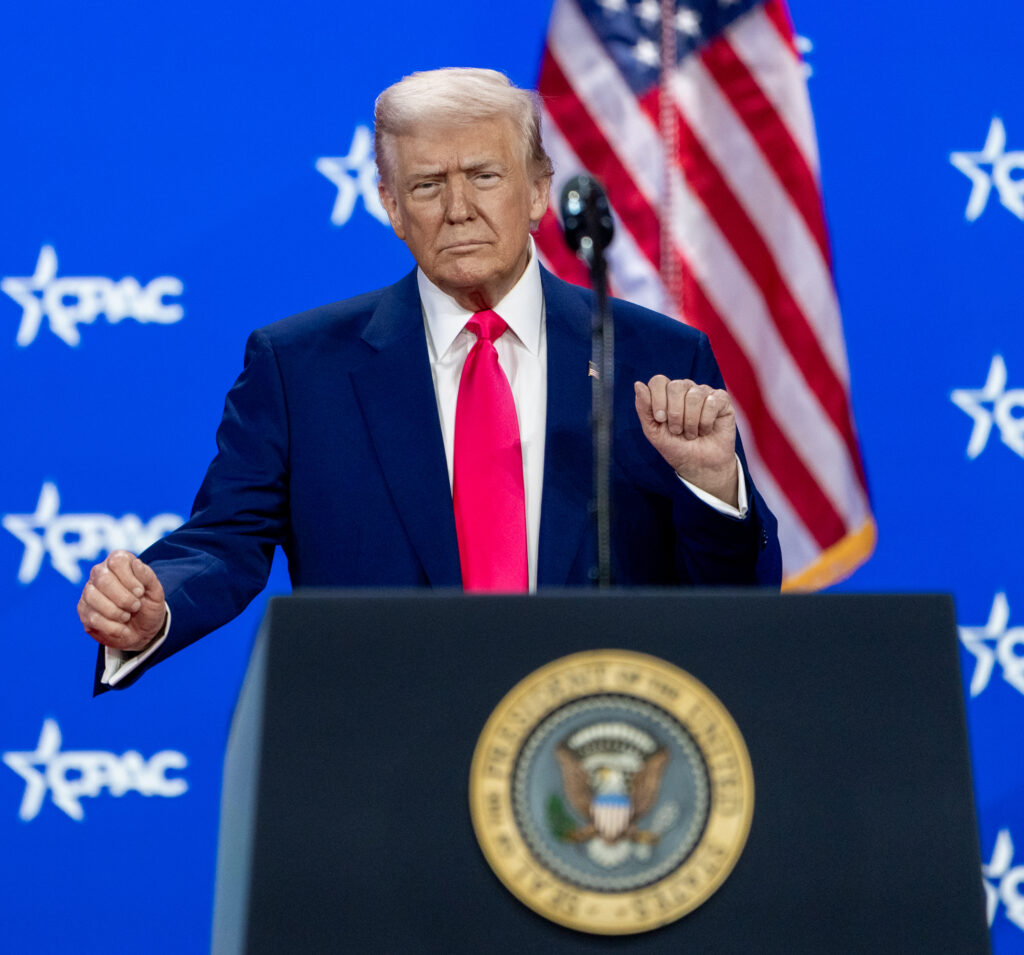 US President Donald Trump speaking at the Conservative Political Action Conference (CPAC) in 2025