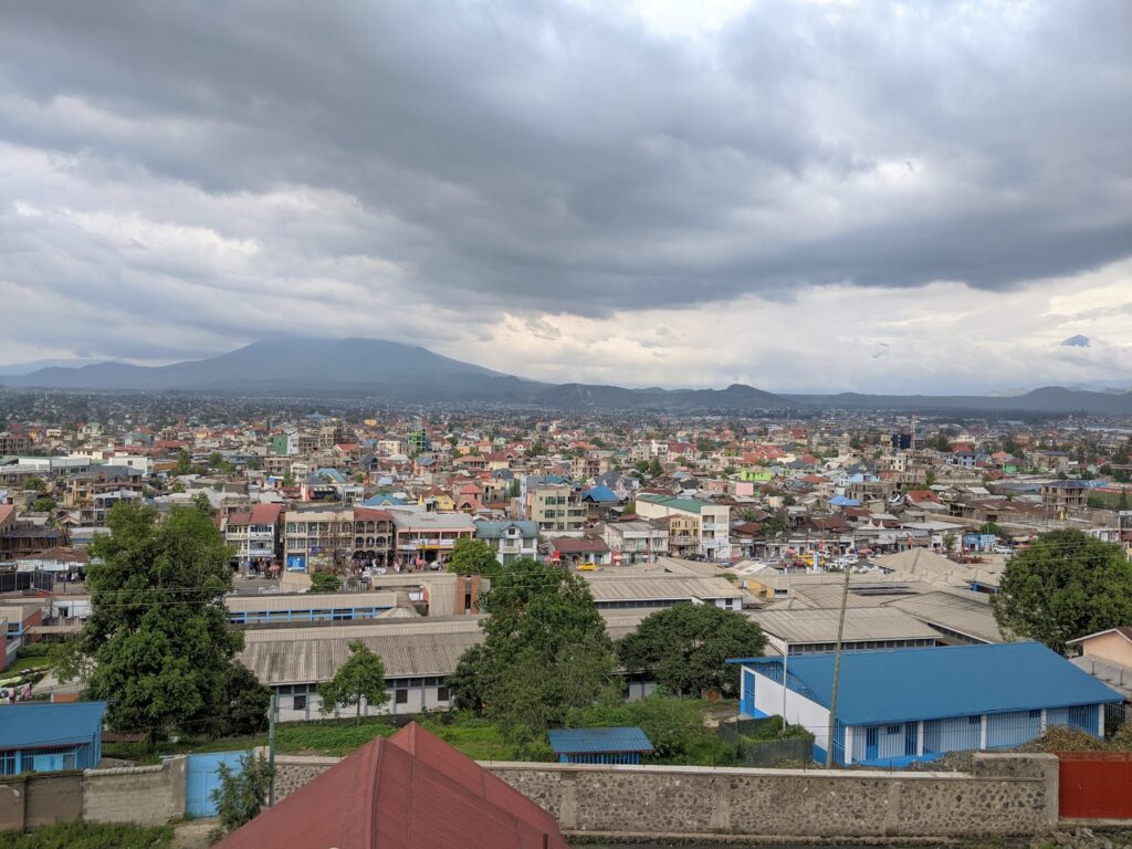 The city of Goma in eastern Congo, with Mount Nyiragongo behind it.