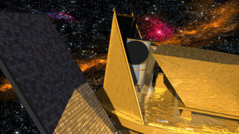 Artist's concept of NASA's Swift observatory in orbit.