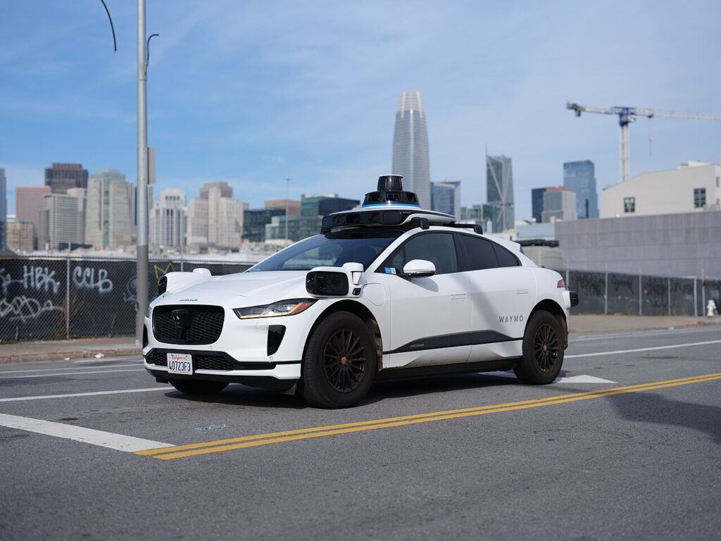 A Waymo-operated Jaguar I-Pace autonomous test vehicle