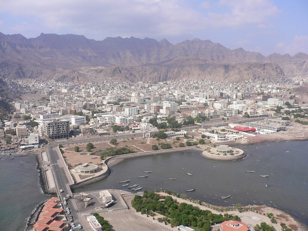 Aerial view of the Crater district in Aden, Yemen, where the al-Maashiq presidential palace compound — the seat of Yemen's internationally recognized government — is located.