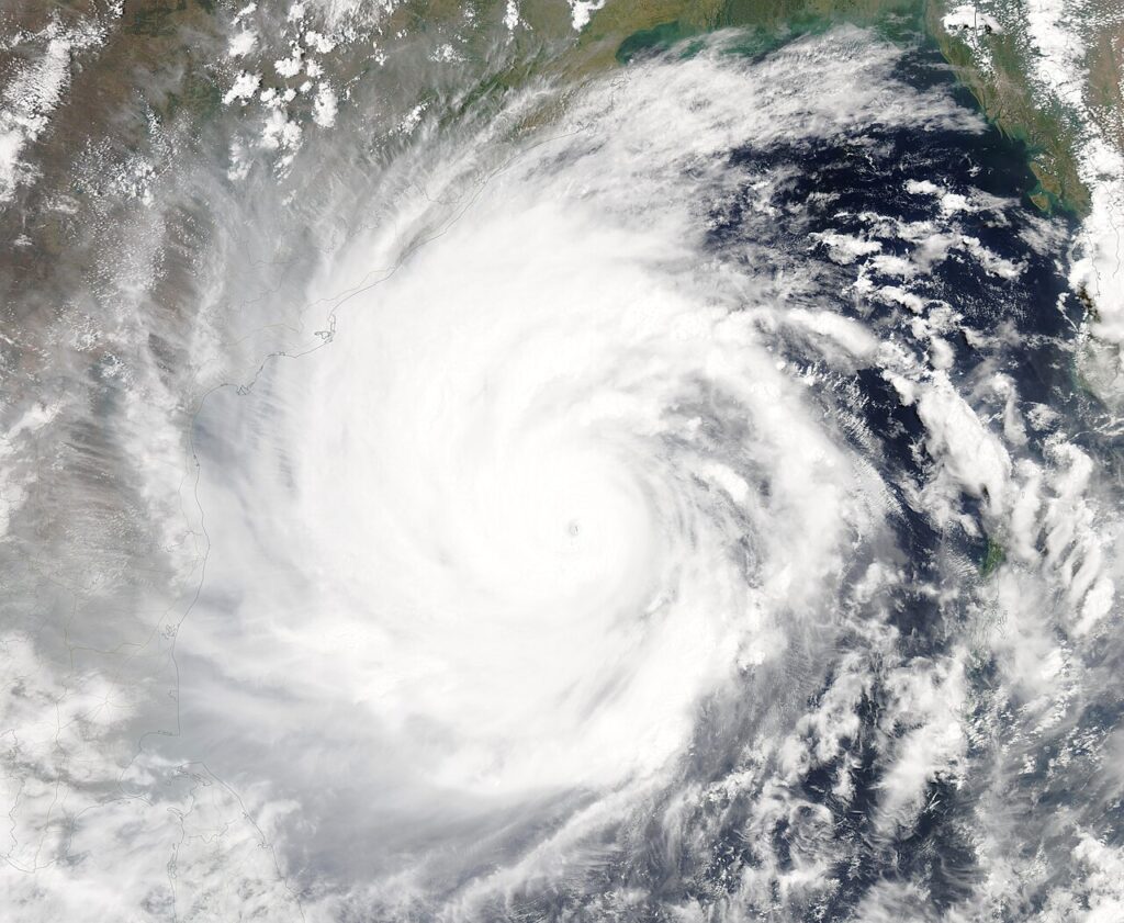 True-colour satellite image of Tropical Cyclone Amphan over the Bay of Bengal, May 2020
