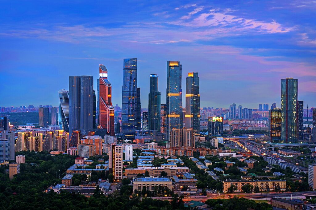 Moscow City skyline in Moscow, Russia