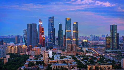 Moscow City skyline in Moscow, Russia