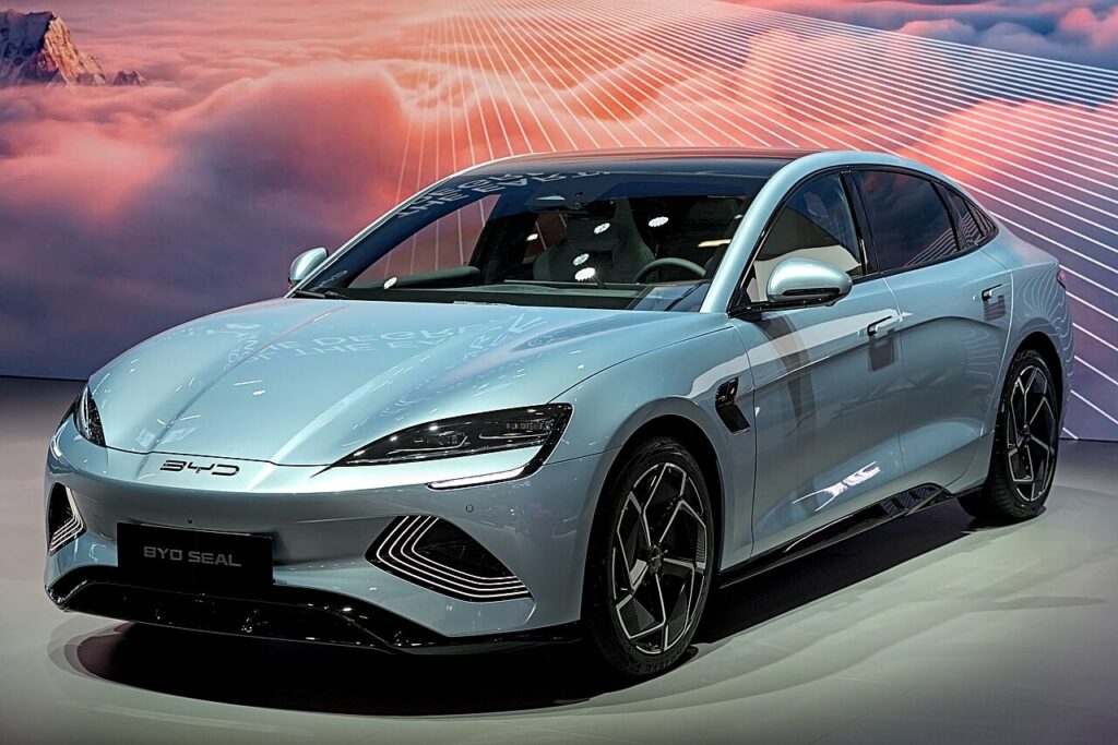 A BYD Seal electric car at the 2023 IAA motor show in Munich.