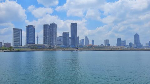 Colombo's skyline from the Galle Face waterfront on a sunny day — the kind of bright weather that flooded Sri Lanka's grid with rooftop solar power on Oct 17, 2026.