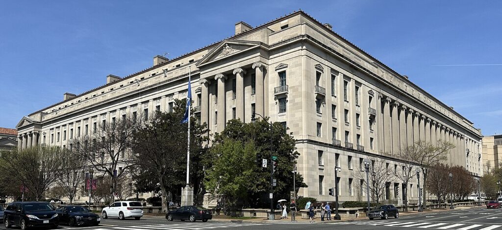 The Robert F. Kennedy Department of Justice Building in Washington, DC, headquarters of the US Justice Department.