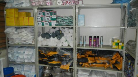 Shelves of medical supplies and protective equipment stockpiled for the Ebola isolation ward in Lagos, Nigeria, during the 2014 outbreak (file photo)