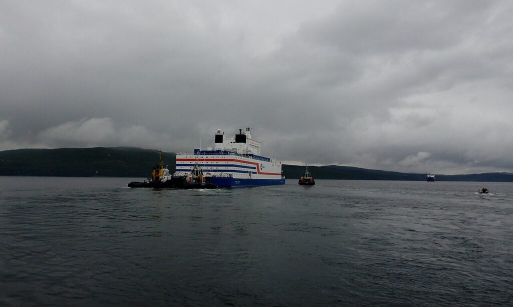 Russia's Akademik Lomonosov floating nuclear power plant being towed