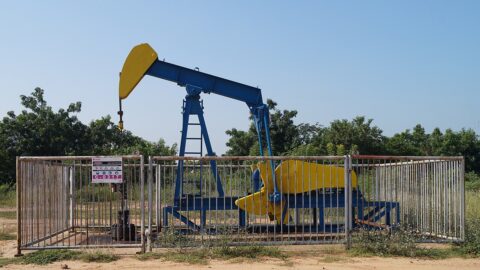 PDVSA oil pumpjack in Zulia, Venezuela