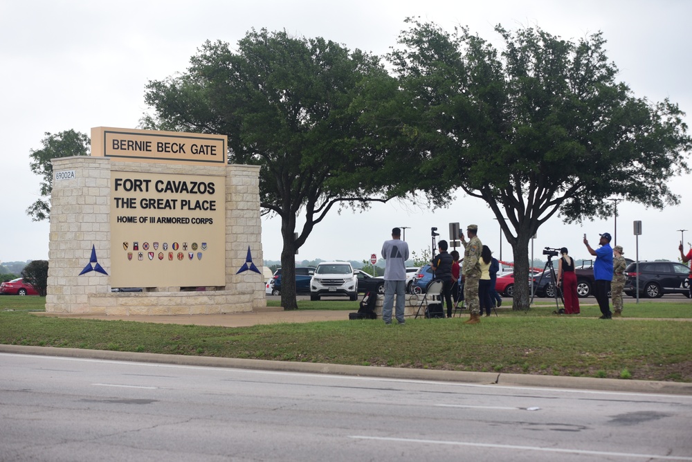 Entrance sign at Fort Cavazos, formerly Fort Hood, Texas