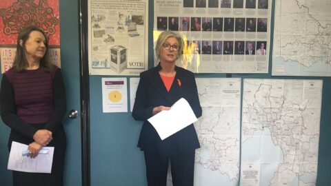 Federal MP for Indi Helen Haines speaking at the declaration of results, June 2022