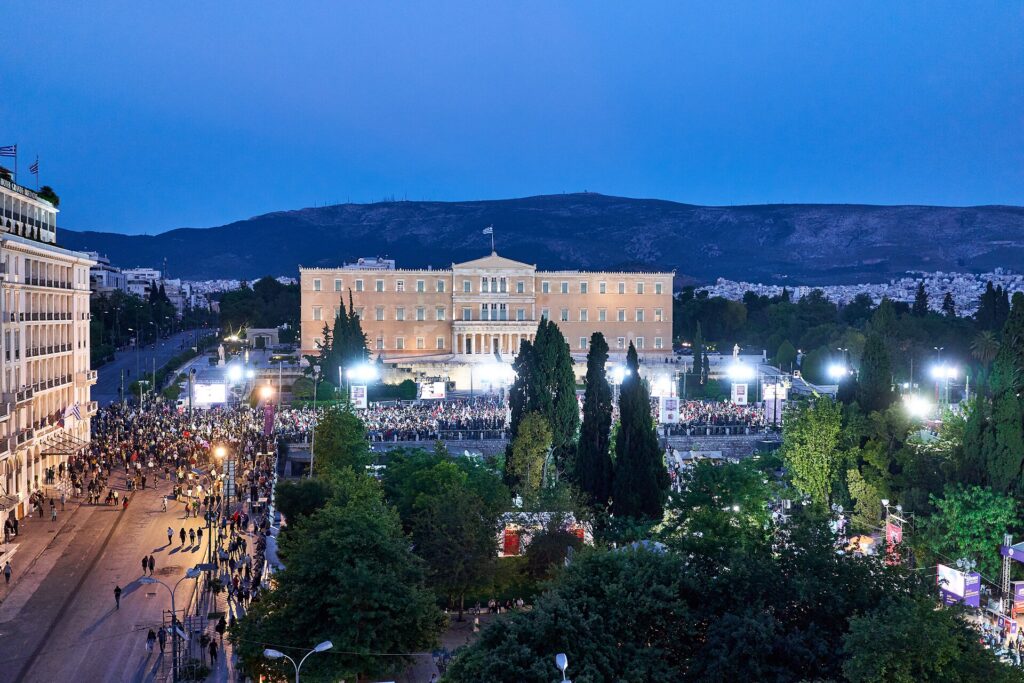 The Hellenic Parliament building in Athens, Greece, which passed the under-15 social media ban on October 23, 2026.