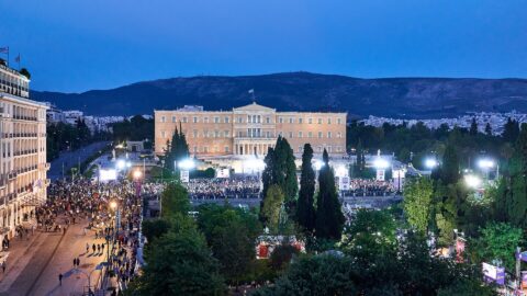 The Hellenic Parliament building in Athens, Greece, which passed the under-15 social media ban on October 23, 2026.