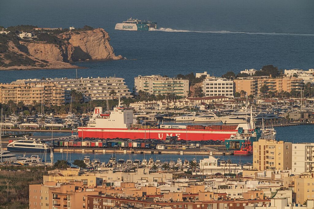 File photo of Ibiza's old town and harbour. Storm Adam's flash floods battered the island in October 2026, closing its airport.