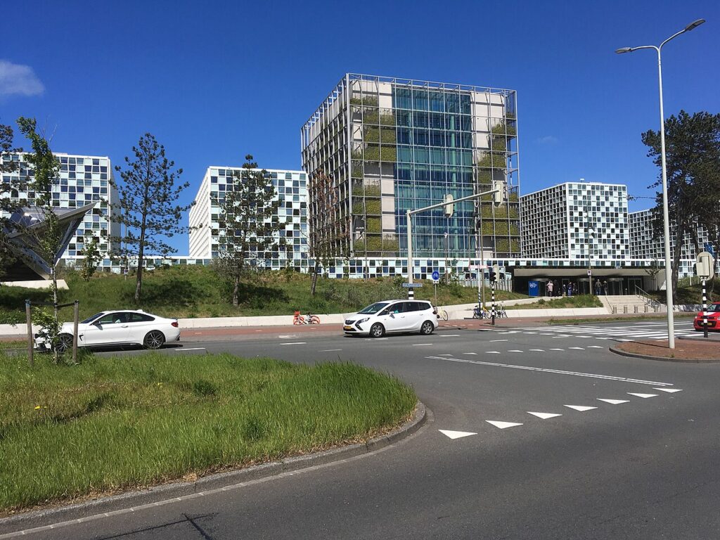 The International Criminal Court's permanent headquarters in The Hague, Netherlands