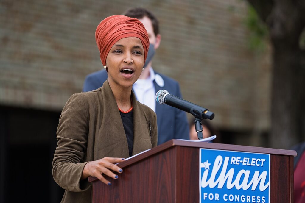 U.S. Representative Ilhan Omar speaking at a press conference in St. Paul, Minnesota (file photo)