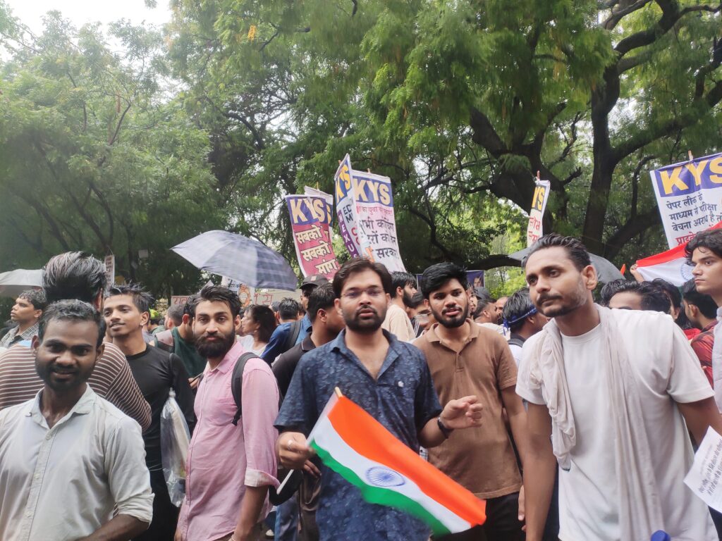 Young protesters at a demonstration at Jantar Mantar in New Delhi, the focal point of the Cockroach Janta Party's campaign against Chief Election Commissioner Gyanesh Kumar