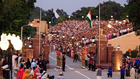 Evening flag-lowering ceremony at the Wagah-Attari border crossing