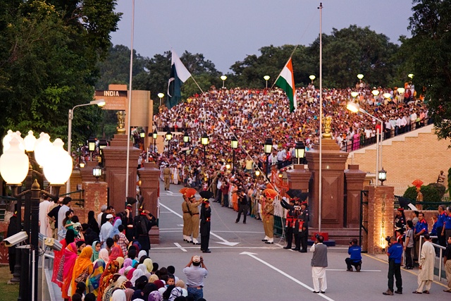 Evening flag-lowering ceremony at the Wagah-Attari border crossing