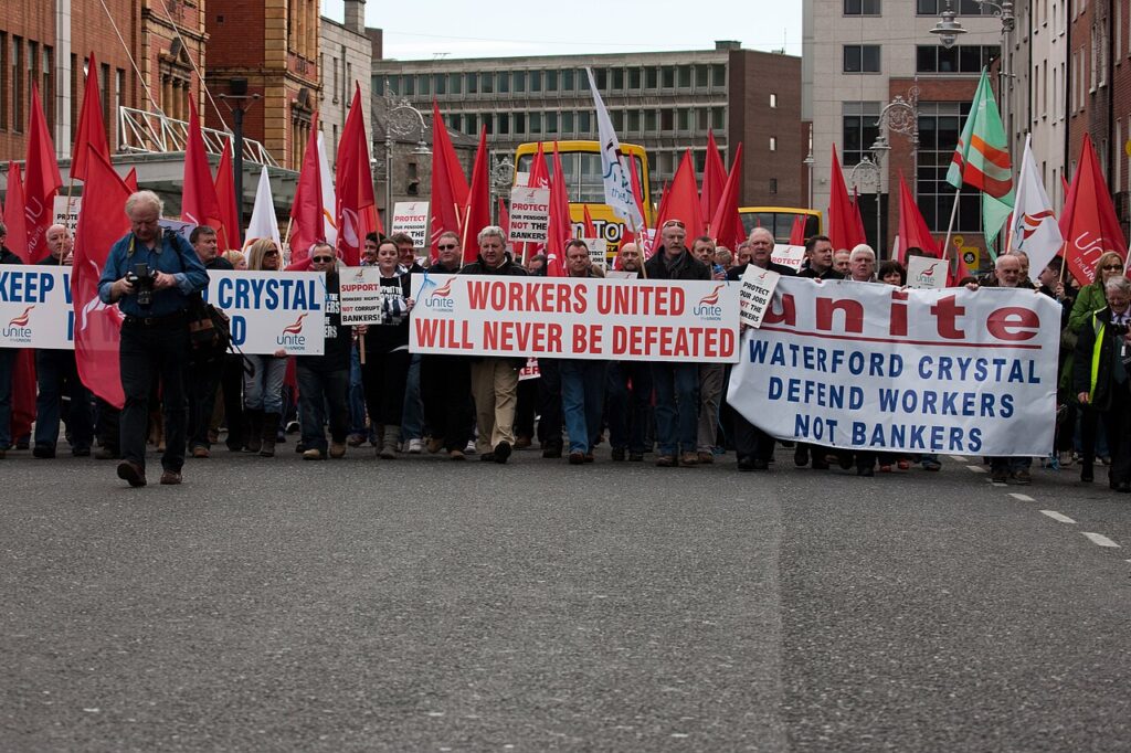 Union marchers with banners in Dublin, 2009