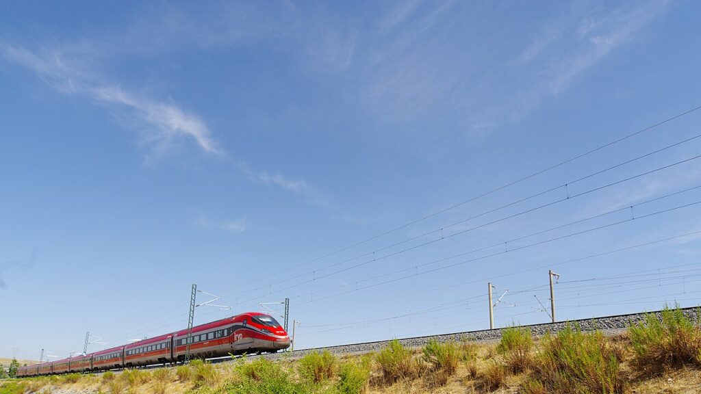 A red Iryo Frecciarossa high-speed train on a Spanish line (file photo)