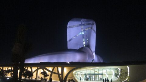 The Ithra Center in Dhahran at night, Saudi Aramco's flagship cultural center