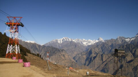 Ropeway over Joshimath town in Uttarakhand, India