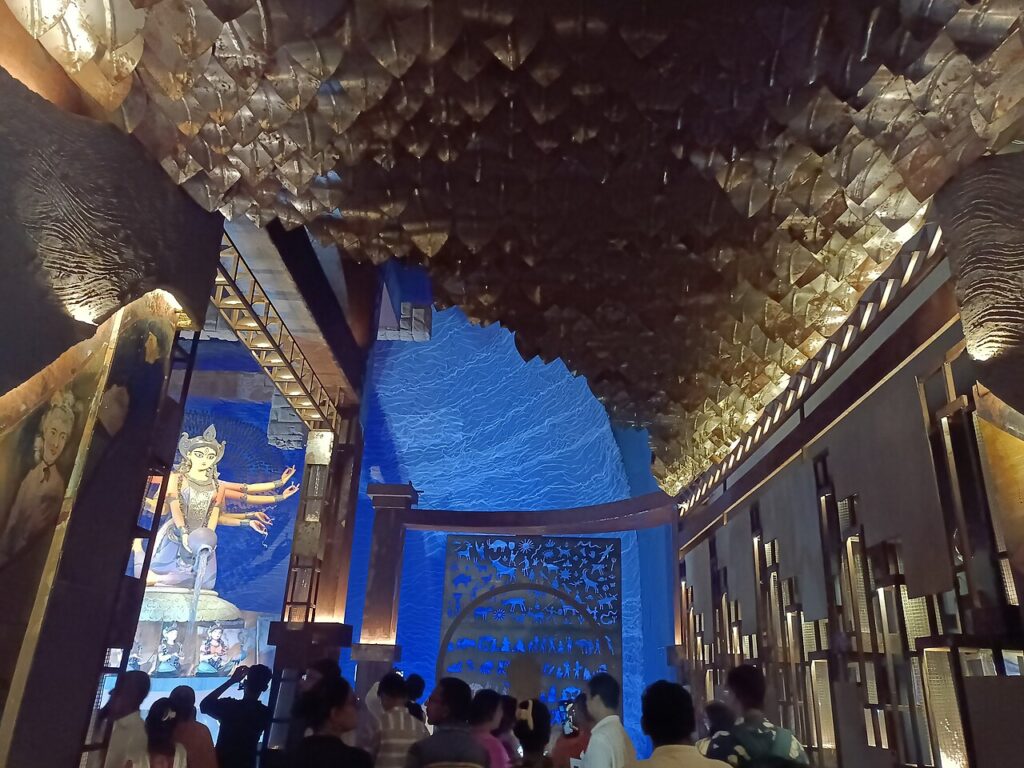 Decorated Durga Puja pandal at Chorbagan Sarbojanin in north Kolkata