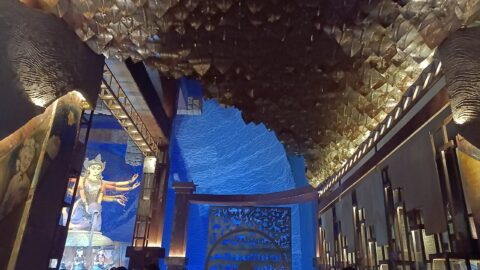 Decorated Durga Puja pandal at Chorbagan Sarbojanin in north Kolkata