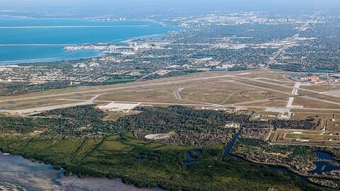 Aerial view of MacDill Air Force Base in Tampa, Florida, home of US Central Command