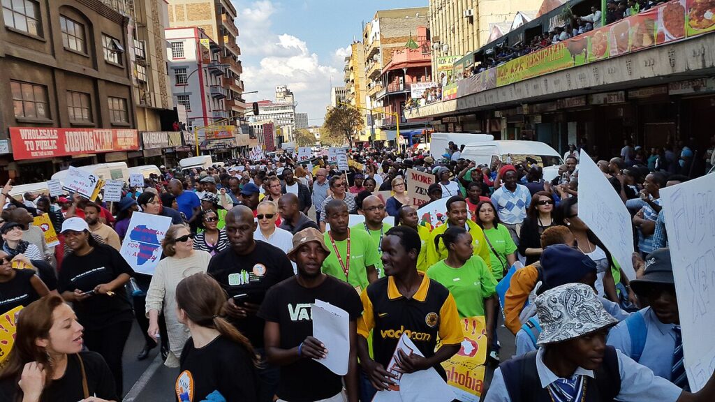 A street march in South Africa — the Durban killing occurred on the sidelines of an anti-immigration march