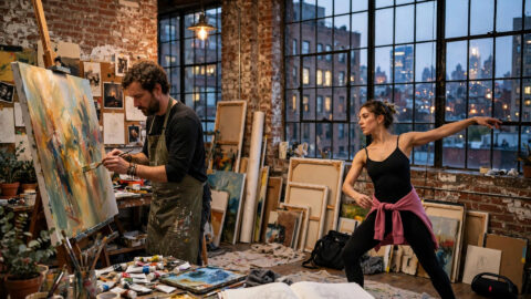 Artists working inside a New York City studio loft