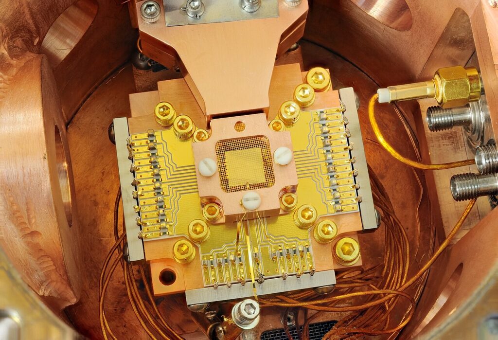 NIST ion trap apparatus used for trapped-ion quantum computing research