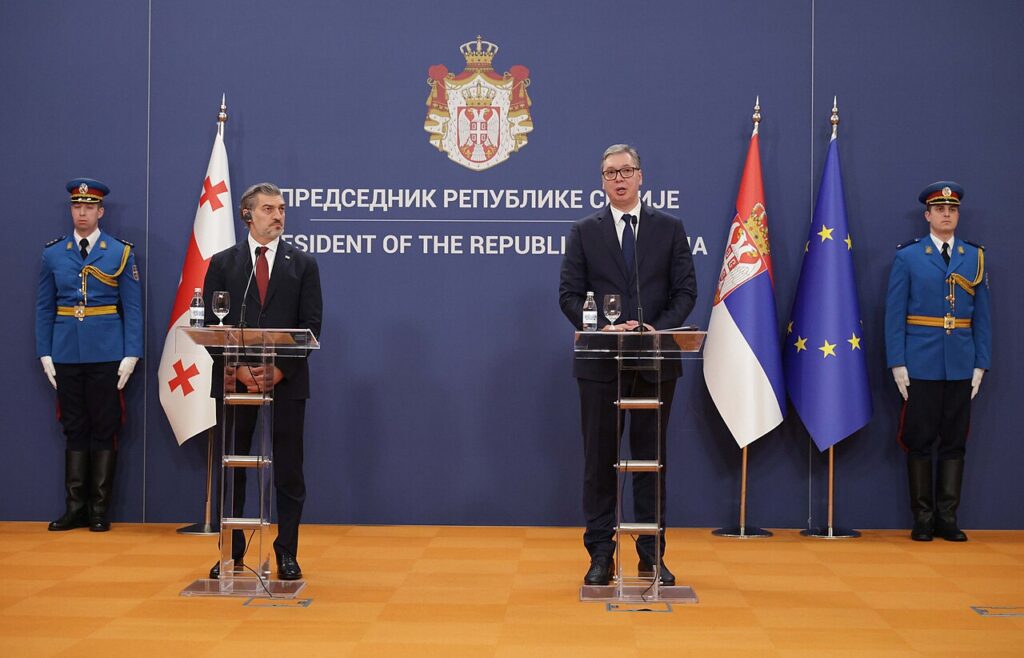 Serbian President Aleksandar Vučić at a joint press conference in Serbia