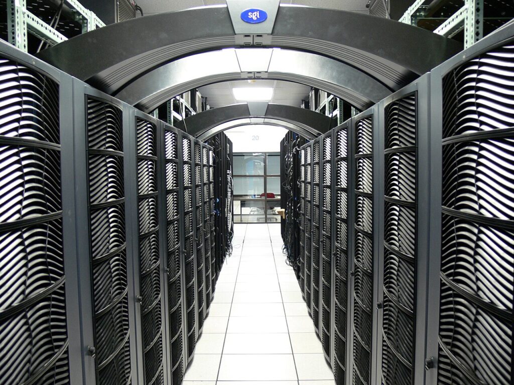 Rows of servers inside a data centre.
