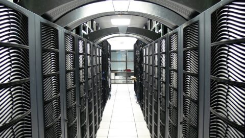 Rows of servers inside a data centre.