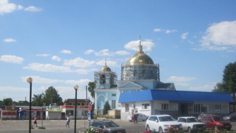 Kooperatyvna Square in Nova Vodolaha, Kharkiv region, Ukraine