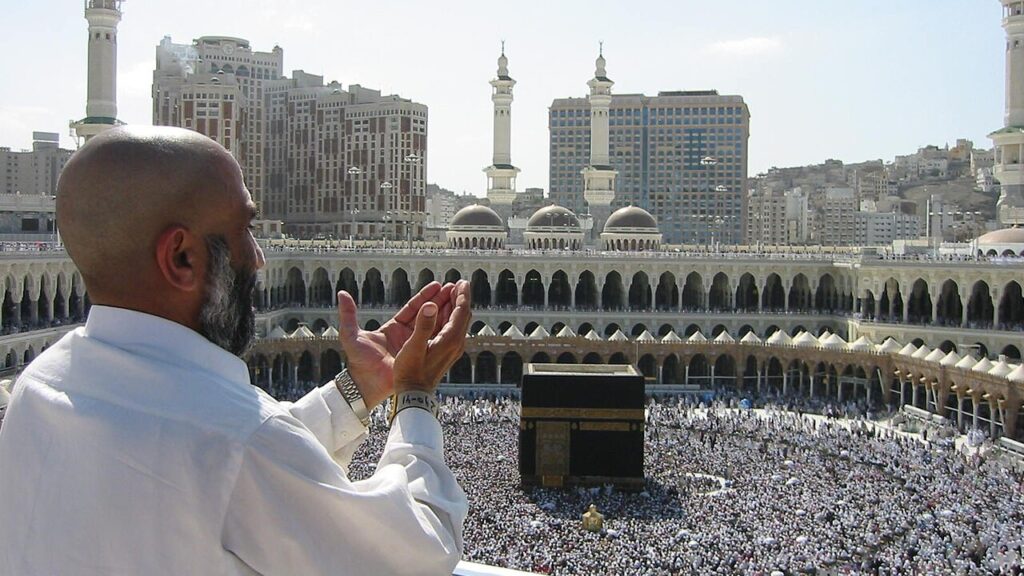 Pilgrim praying overlooking the Kaaba at Masjid al-Haram in Mecca (file photo)